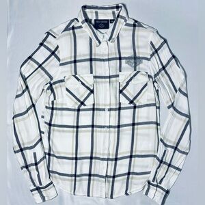 Harley Davidson Motorcycles Embroidered Button Up White Gray Cream Women's Med